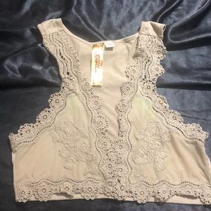 Spoiled Tan Vest with lace appliqué